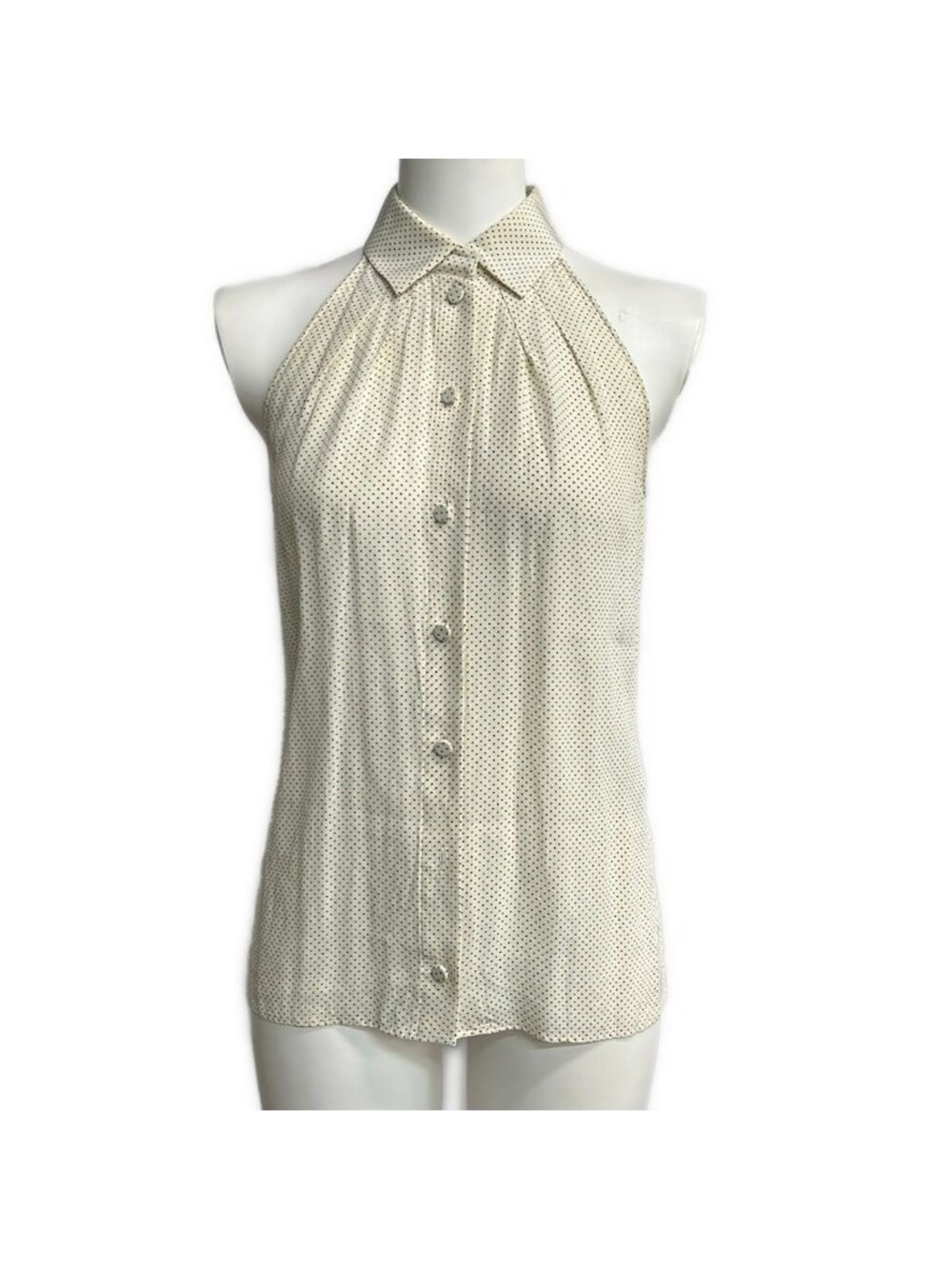 Saint Laurent Paris Sleeveless Shirt Blouse White Dot Pattern